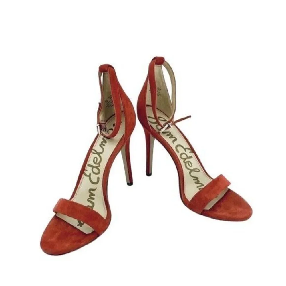 Sam Edelman Heels Orange Suede Leather Ankle Strap Stiletto Sandals SZ 7​​​
